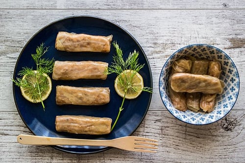 Stuffed with rice, onions and nuts, Turkish Lahana Sarma is a flavorful vegetarian finger food.