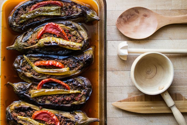 Filled with seasoned lamb or beef, the stuffed eggplant dish Karniyarik bursts with dark and rich flavors.