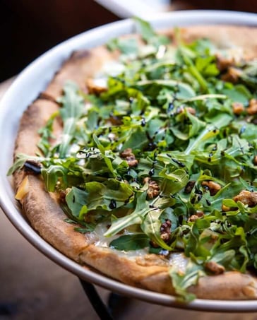 Pizza vegetable toppings at Bodrum restaurant NYC